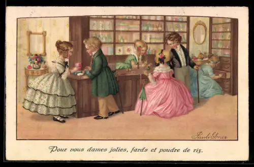 Künstler-AK Pauli Ebner: Fräuleins in der Drogerie