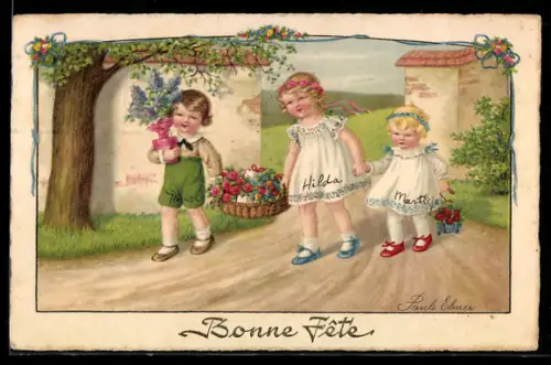 Künstler-AK Pauli Ebner: Herzlichen Glückwünsche zum Geburtstage, Die kleinen Glücksboten