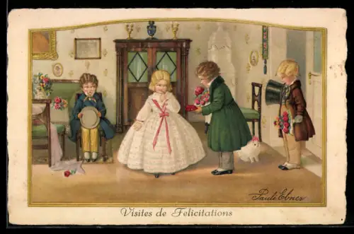 Künstler-AK Pauli Ebner: Gäste überbringen Geschenke und Gratulationen
