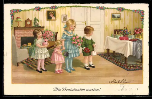 Künstler-AK Pauli Ebner: Die Gratulanten warten!