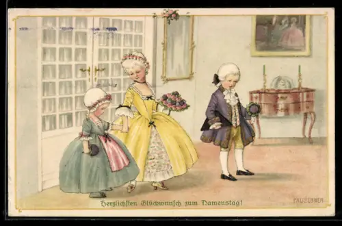 Künstler-AK Pauli Ebner: Kinder in ihren Ballkleidern