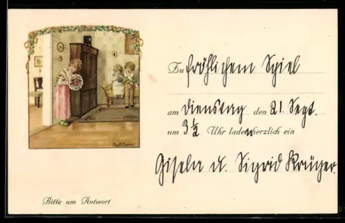 Künstler-AK Pauli Ebner: Fräulein mit Blumen