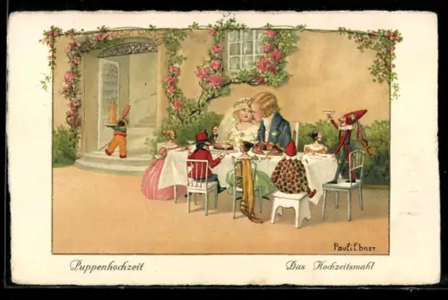Künstler-AK Pauli Ebner: Kinder spielen Hochzeit im Kreise ihrer Puppen