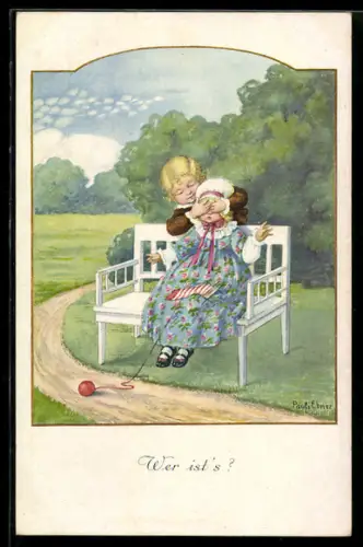 Künstler-AK Pauli Ebner: Junge hält seiner Freundin die Augen zu