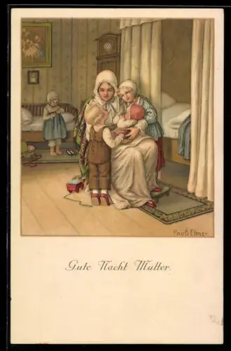 Künstler-AK Pauli Ebner: Kinder sagen Gute Nacht Mutter