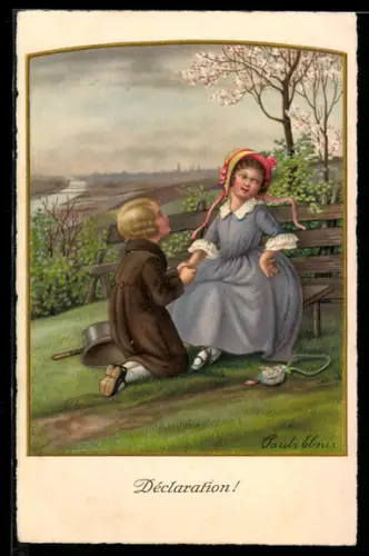 Künstler-AK Pauli Ebner: Junge kniet vor seiner Liebsten