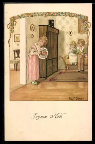 Künstler-AK Pauli Ebner: Kinder verstecken sich für eine Überraschung