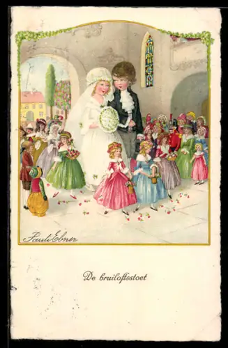 Künstler-AK Pauli Ebner: Hochzeitspaar vor der Trauung in der Kirche