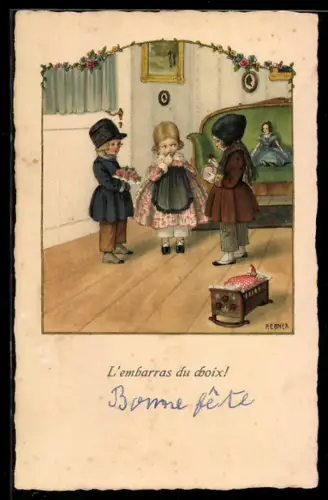 Künstler-AK Pauli Ebner: Drei Kinder in der Stube