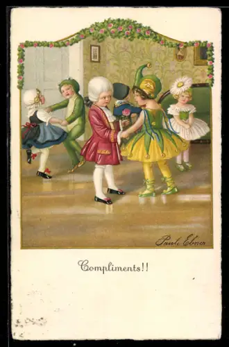 Künstler-AK Pauli Ebner: Verkleidete Kinder tanzen