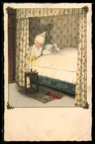 Künstler-AK Pauli Ebner: Knabe löscht die Kerze