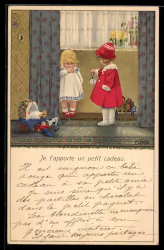 Künstler-AK Pauli Ebner: Kleines Mädchen wird beschenkt