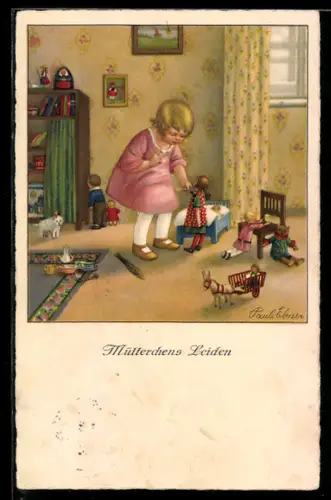 Künstler-AK Pauli Ebner: Kleines Mädchen beim Spiel