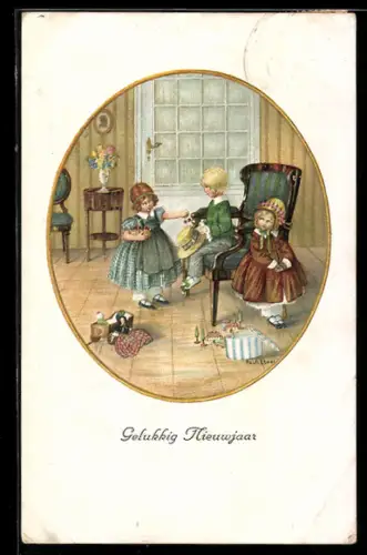 Künstler-AK Pauli Ebner: Kinder mit Spieleug in der Stube