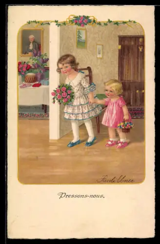 Künstler-AK Pauli Ebner: Zwei Mädchen mit Blumensträussen