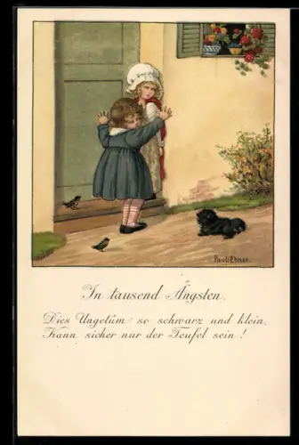 Künstler-AK Pauli Ebner: In tausend Ängsten, Die Ungetüm so schwarz und klein, Kann sicher nur der Teufel sein!