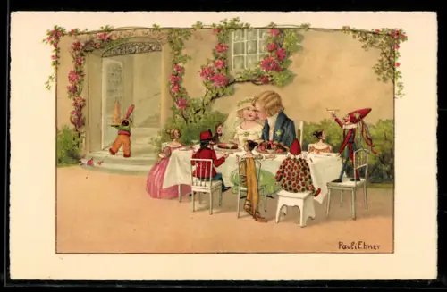 Künstler-AK Pauli Ebner: Kinder spielen Hochzeit im Kreise ihrer Puppen