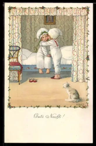 Künstler-AK Pauli Ebner: Junge sagt seiner Schwester gute Nacht