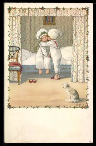 Künstler-AK Pauli Ebner: Junge sagt seiner Schwester gute Nacht