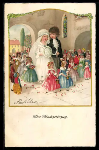 Künstler-AK Pauli Ebner: Hochzeitspaar vor der Trauung in der Kirche