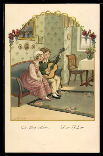 Künstler-AK Pauli Ebner: Junger Mann singt für seine Angebetete