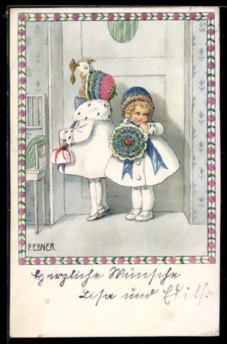 Künstler-AK Pauli Ebner: Kleine Gratulantinnen bringen Geschenke