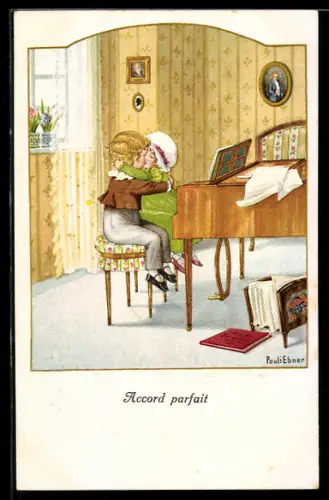 Künstler-AK Pauli Ebner: Küssendes Paar am Klavier