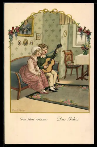 Künstler-AK Pauli Ebner: Junger Mann singt für seine Angebetete