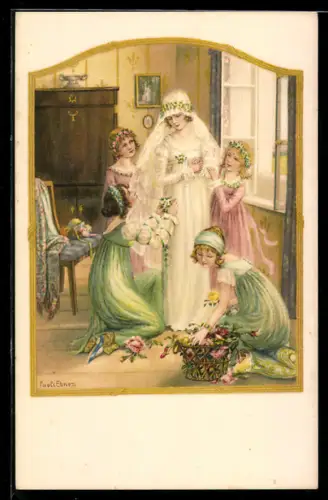 Künstler-AK Pauli Ebner: Braut wird angekleidet