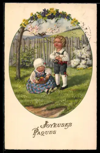 Künstler-AK Pauli Ebner: Kinder im Garten zur Blütezeit
