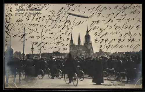 AK München, Zeppelin über St. Paulskirche