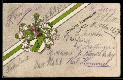 AK Traunstein, Absolvia 1912, Studentenwappen mit Unterschriften