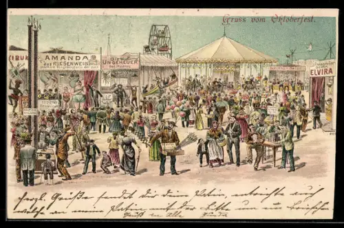 AK Oktoberfest, Buntes Treiben auf dem Festplatz, Donna Elvira, Amanda das Riesenweib