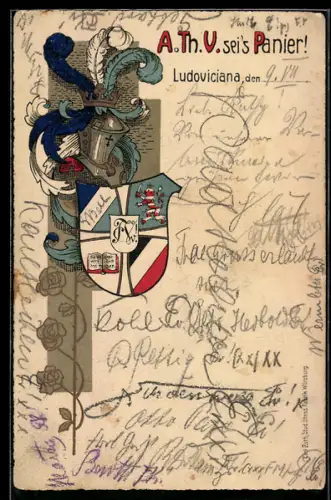 AK Wappen einer Akademisch Theologischen Verbindung mit Dunkelblau-weiss-blauen Farben