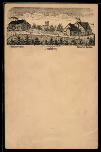 Lithographie Ganzsache PP6 F76 /08: Inselsberg, Preussischer Gasthof und Gothaisches Gasthaus