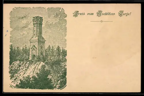 Lithographie Ganzsache PP9 F361: Rochlitz, Turm auf dem Rochlitzer Berge