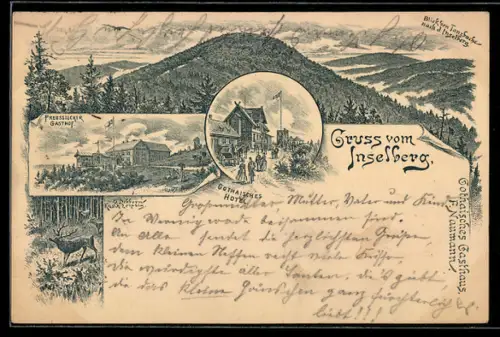 Vorläufer-Lithographie Ganzsache PP9 F 300/01: Inselsberg, 1891, Gothaisches Hotel, Preussischer Gasthof