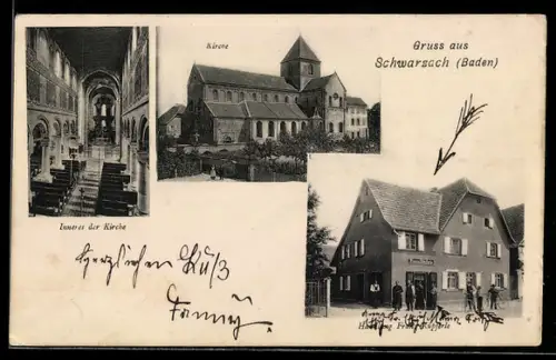 AK Schwarzach /Baden, Handlung Franz Küpferle, Kirche, Innenansicht d. Kirche