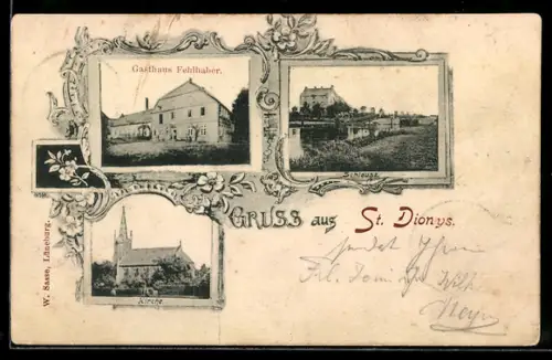 AK St. Dionys, Gasthaus Fehlhaber, Blick zur Kirche