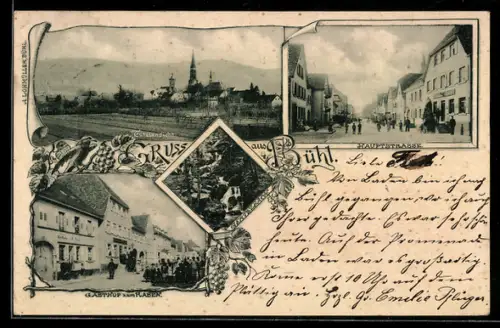 AK Bühl, Gasthof zum Raben, Blick in die Hauptstrasse, Gertelsbach