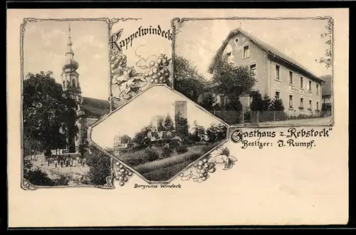 AK Kappelwindeck, Gasthaus zum Rebstock, Bes. J. Rumpf, Burgruine Windeck, Kirche