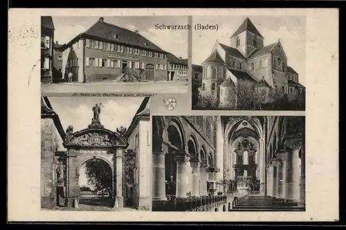 AK Schwarzach /Baden, Gasthaus zum Schwan, Kirche