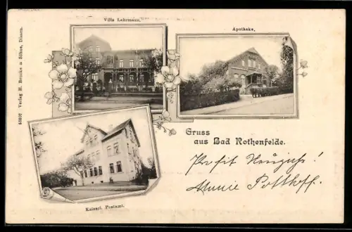 AK Bad Rothenfelde, Apotheke, Kaiserl. Postamt, Villa Lahrmann