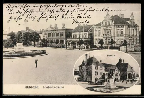 AK Herford, Kurfürstenstrasse, Bahnhof
