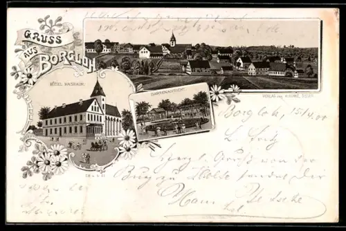 Lithographie Borgloh, Hotel Masbaum, Gartenansicht