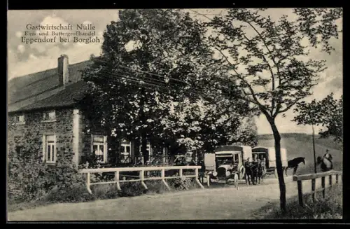 AK Eppendorf / Borgloh, Gasthaus Nülle mit Autos und Pferden