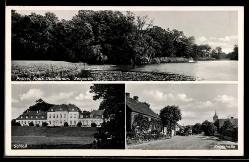AK Prötzel, Seepartie, Schloss, Dorfstrasse