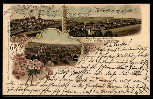 Lithographie Blumenfeld, Engen, Thengen und Blumenfeld