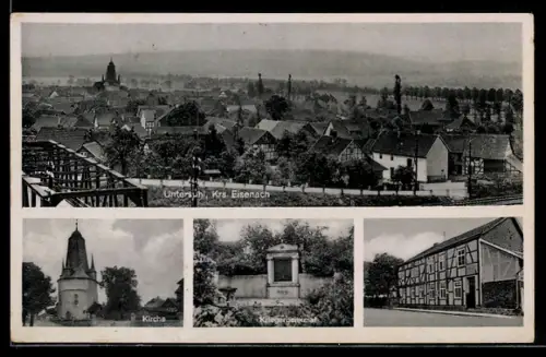 AK Untersuhl, Kirche, Kriegerdenkmal, Ortspanorama