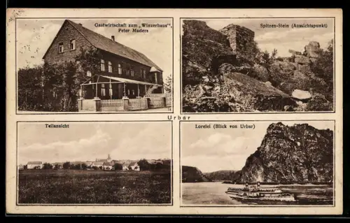 AK Urbar bei St. Goar, Gasthaus zum Winzerhaus, Inh. Peter Muders, Spitzen-Stein, Lorelei